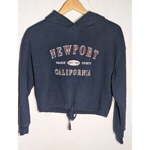 Garage womens Cropped Hoodie SP Newport California Embroidery Tie Waist Navy